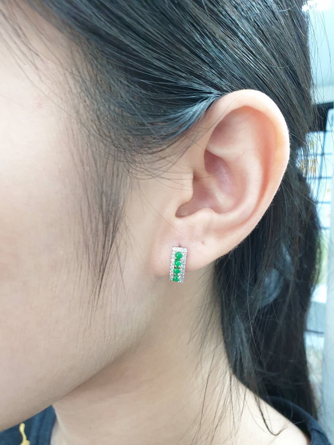 Imperial Green Jade Huggie Earrings | Sterling Silver | Type A Natural Jadeite