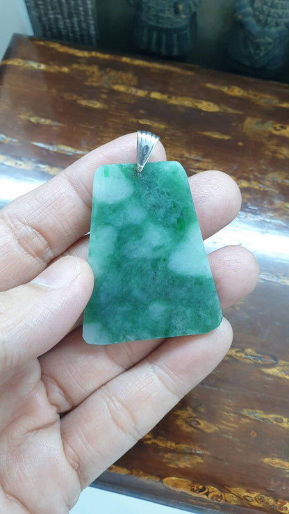 Village Scene Jade Pendant | Fei Cui - Type A Jadeite | Sterling Silver Bail