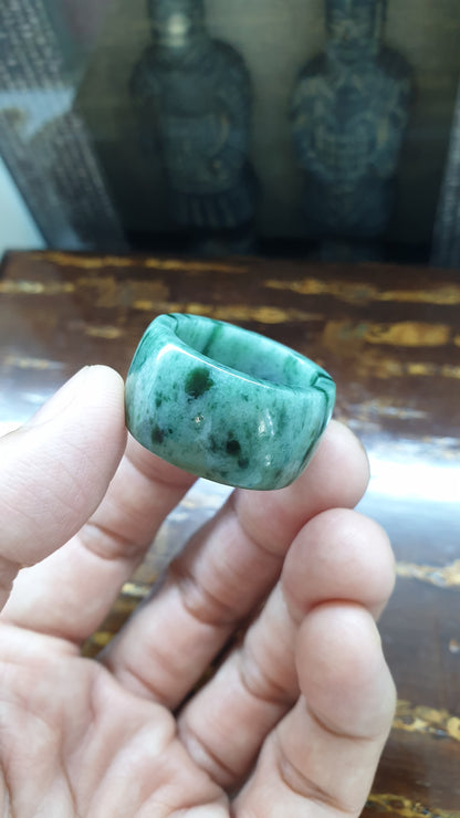Type A Natural Jadeite Domed Ring Grayish Green Striated - US Size 13