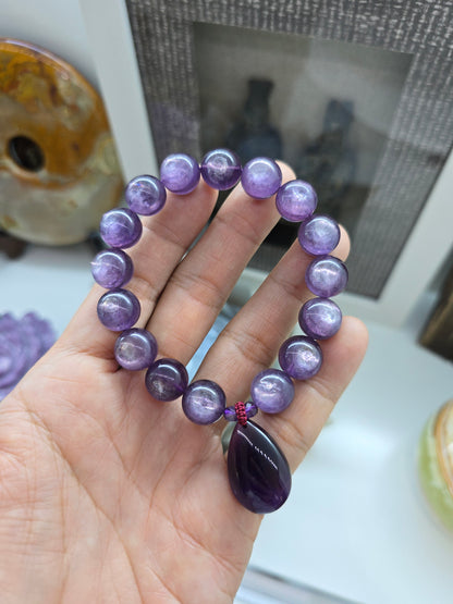 Lepidolite Charm Bracelet | Amethyst Pendant Charm | Natural Stone Wrist Candy For Her