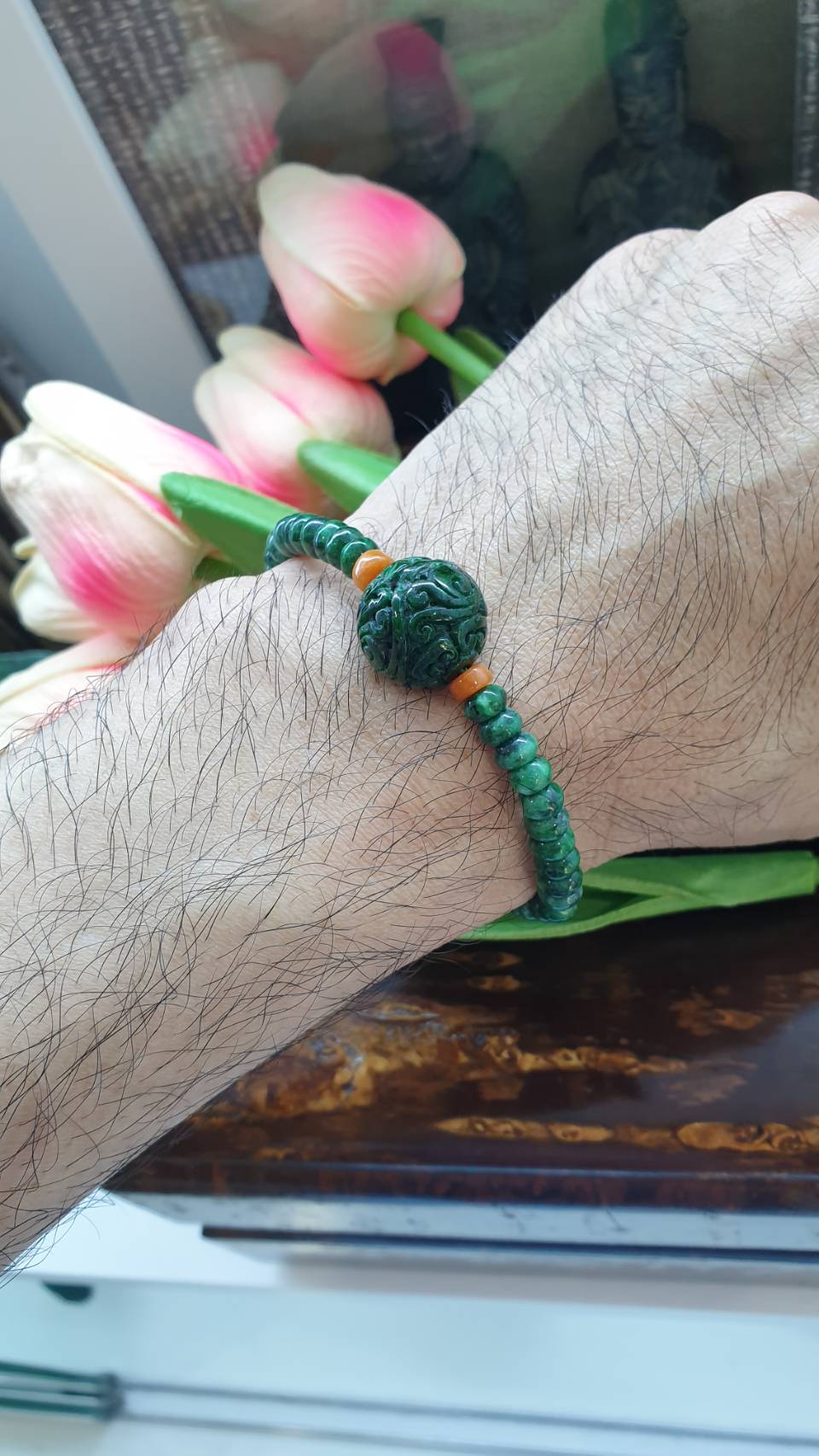 Jade Ru Yi and Abacus Bead 17cm Bracelet - Type A Natural Jadeite