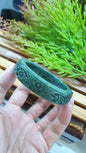 Vintage Jade Floral Bangle S56 Fei Cui Myanmar Jadeite Natural Marbled Green