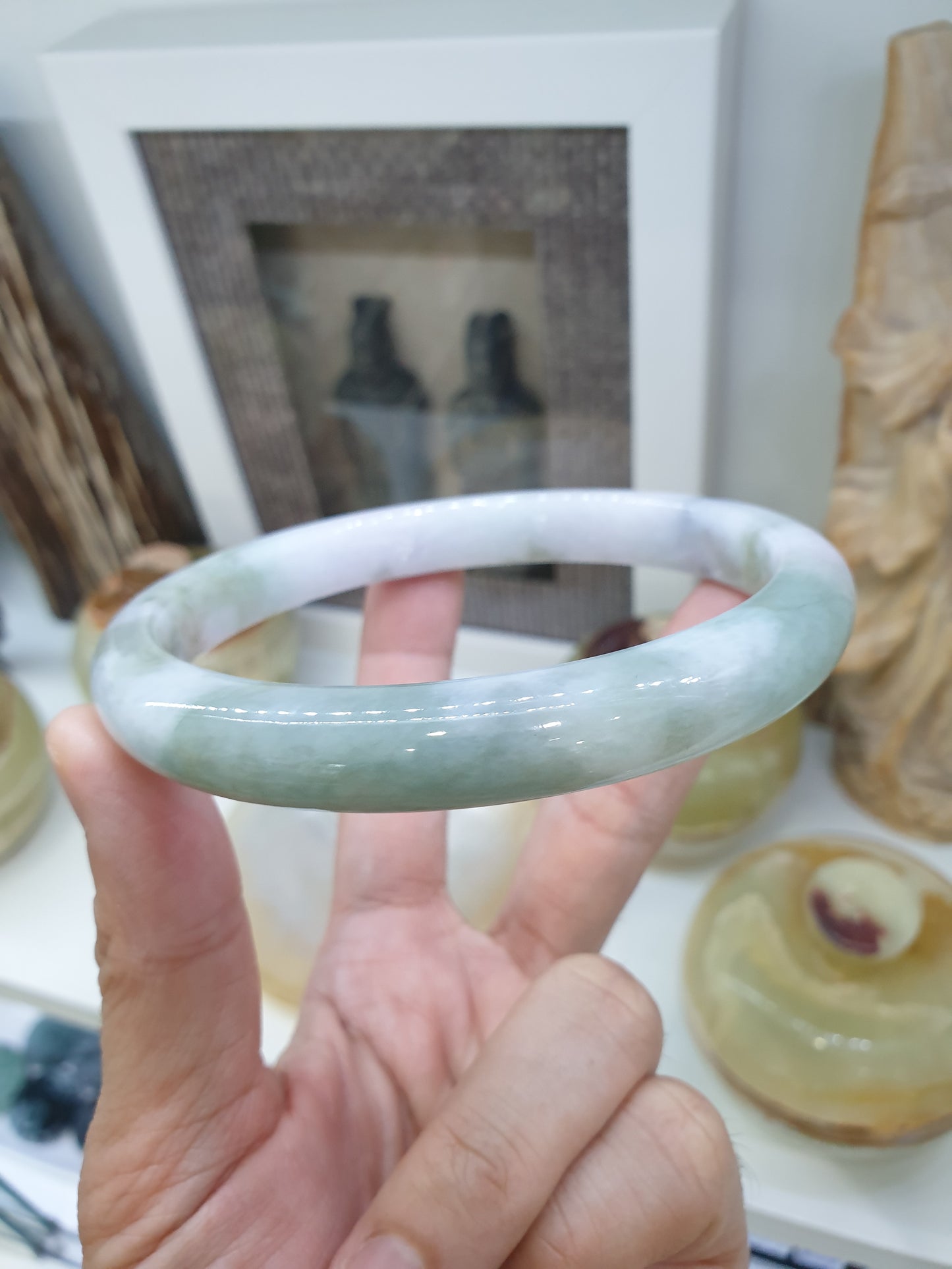 Plus Size Marbled Green Jade Bangle S80.5 Myanmar Natural Jadeite Type A