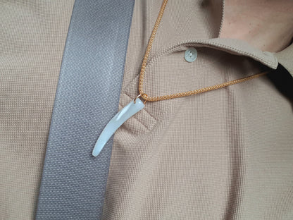 White Agate Fang Pendant (Selection) | Solid 9K Gold | Natural Gemstone