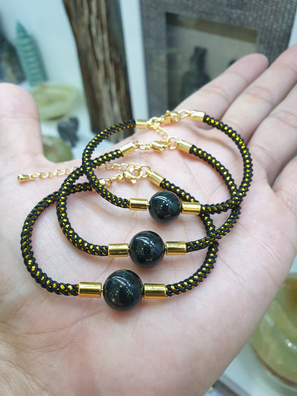 Black Jade Bead Extension Bracelet with Type A Natural Myanmar Chloromelanite