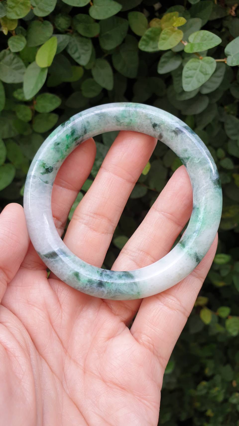 Jade Cylindrical Bangle S58 Marbled Green Fei Cui Type A Natural Jadeite