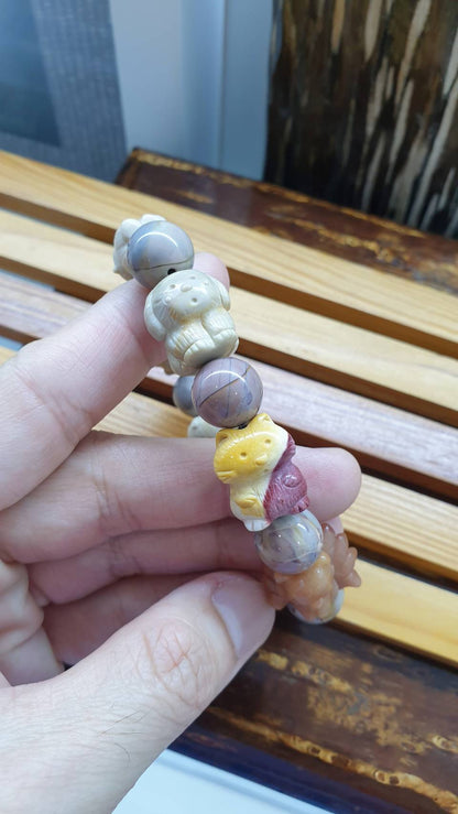 Alxa Jasper Menagerie Charmbracelet 17cm - Natural Gemstone Beads, Animal Charms