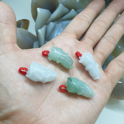 Jade Bok Choy Pendant | Fei Cui - Type A Jadeite | Lucky Red Thread