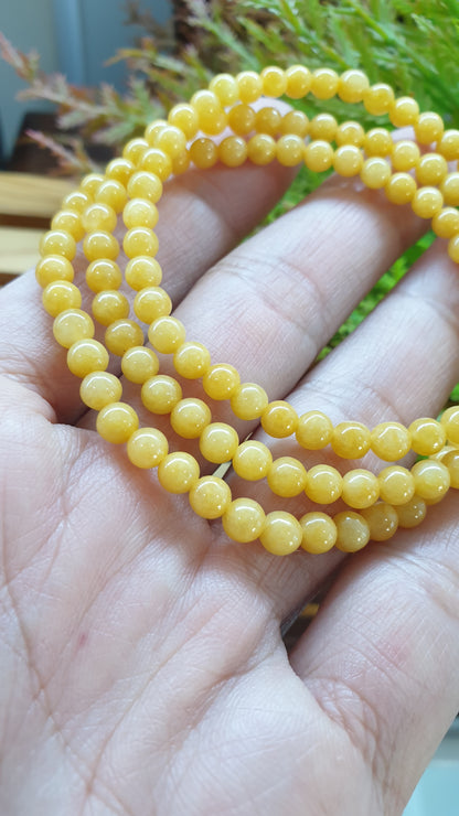 Yellow Jade Mini Beads Bracelets 17cm Natural Myanmar Jadeite