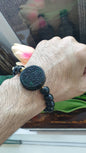 Vintage Black Jade Bracelet (17 cm) | 23K Gold & Type A Natural Jadeite | Good Fortune Beaded Jewelry