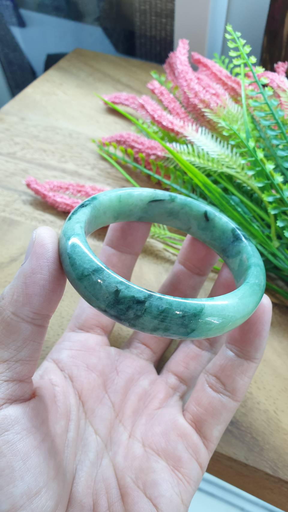 Jade Bangle S59 Type A Myanmar Jadeite Speckled Natural Yellow Green