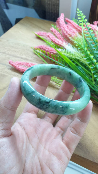 Jade Bangle S59 Type A Myanmar Jadeite Speckled Natural Yellow Green