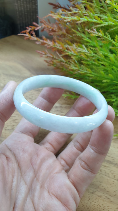 White Jade Bangle S57.5 Type A Myanmar Jadeite Natural Subtle Green Tone