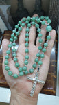 Green Jade Beads Rosary Necklace (33 inch) |Type A Natural Jadeite + Sterling Silver | Collector's Material
