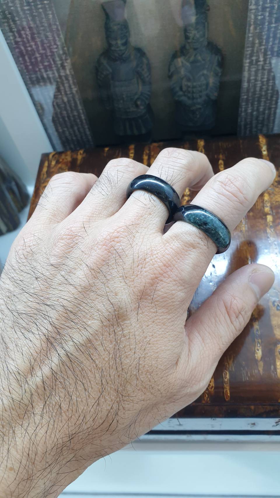 Type A Natural Chloromelanite Black Jade Domed Ring US 6.75 to 10.75