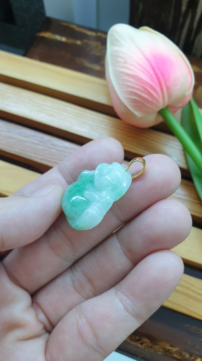 Jade Happy Buddha Pendants 9K Gold Fei Cui Type A Myanmar Jadeite