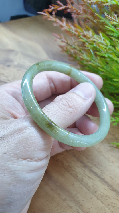 Jade Cylindrical Bangle S54 Slim Type A Myanmar Jadeite Natural Honey Green