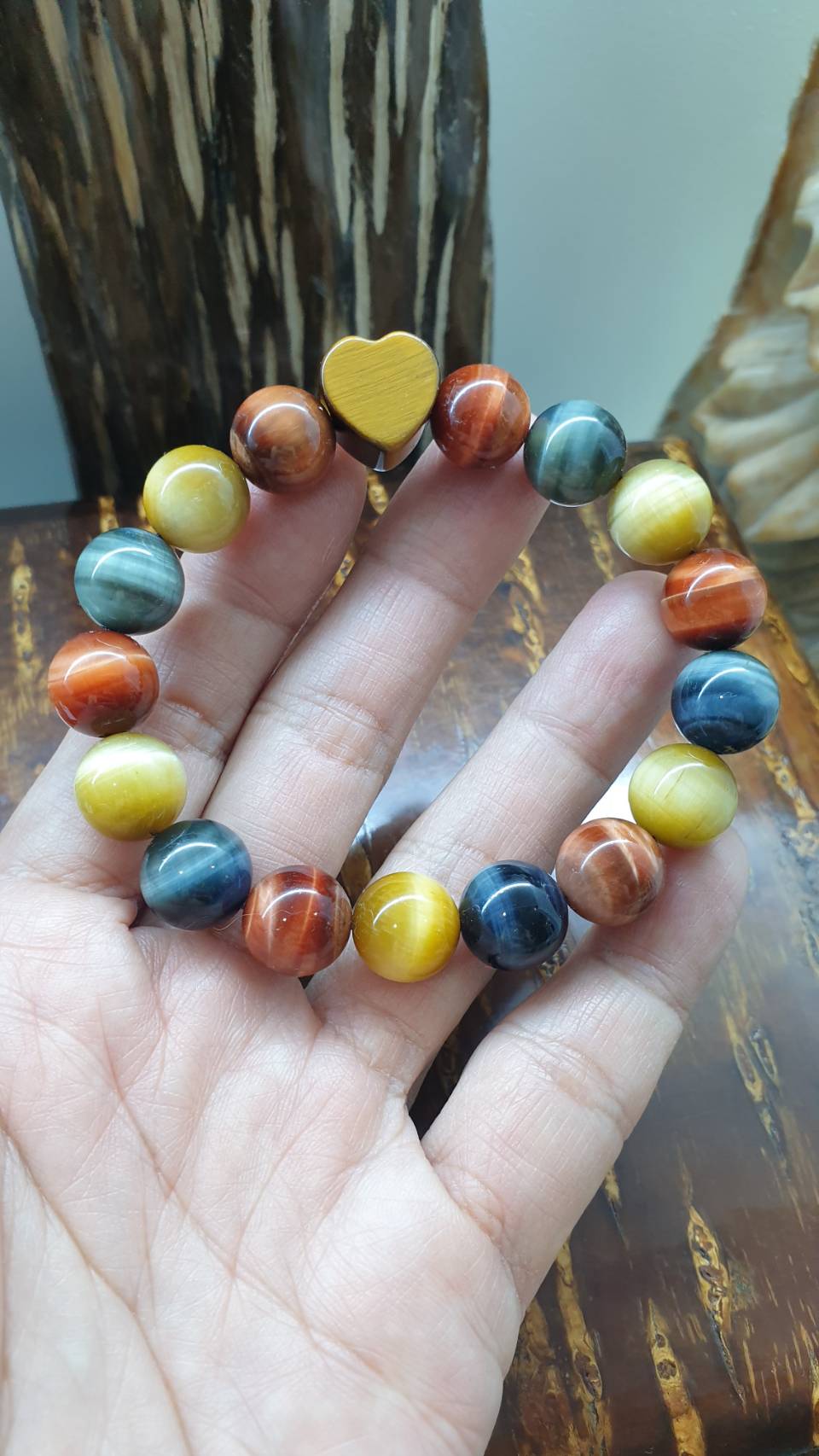 Hok Lok Siew Tiger Eye Love Bracelet 17cm - Natural Stone Beads