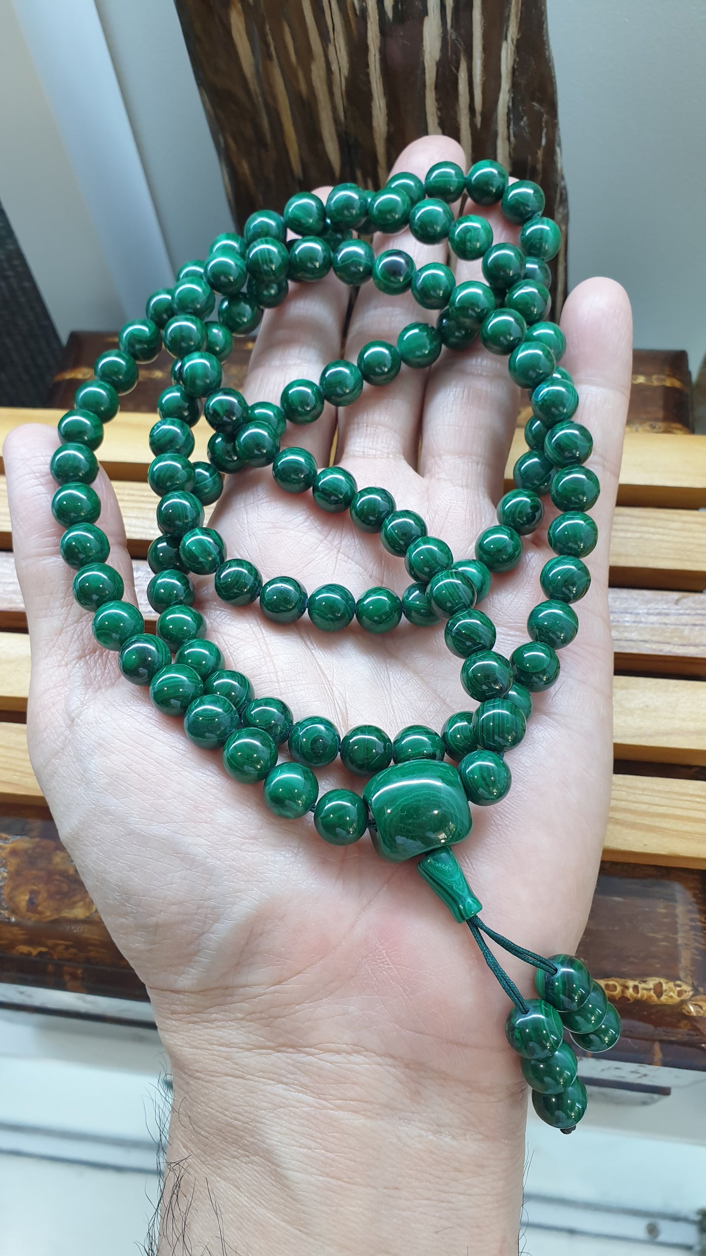 108 Beads Malachite Japa Mala Meditation Necklace Natural Semiprecious Stone