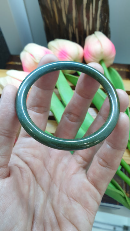 Honey Blue Jade Cylindrical Slim Bangle S54 Type A Natural Jadeite TwoTone
