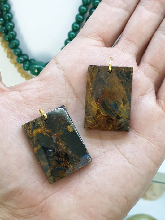 9K Gold Pietersite Dog Tag Gent's Pendant Natural Semiprecious Stone