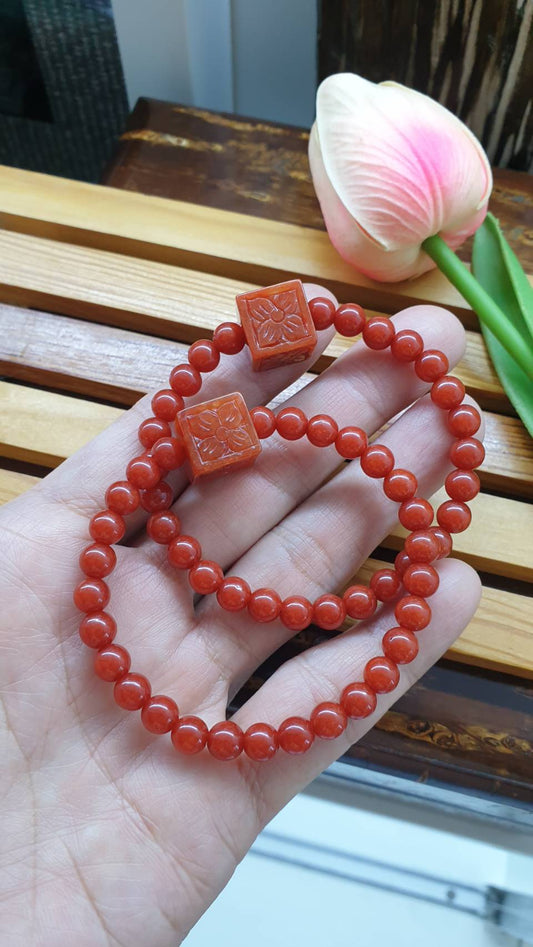 Red Jade Good Fortune Bracelets 17cm Type A Natural Myanmar Jadeite