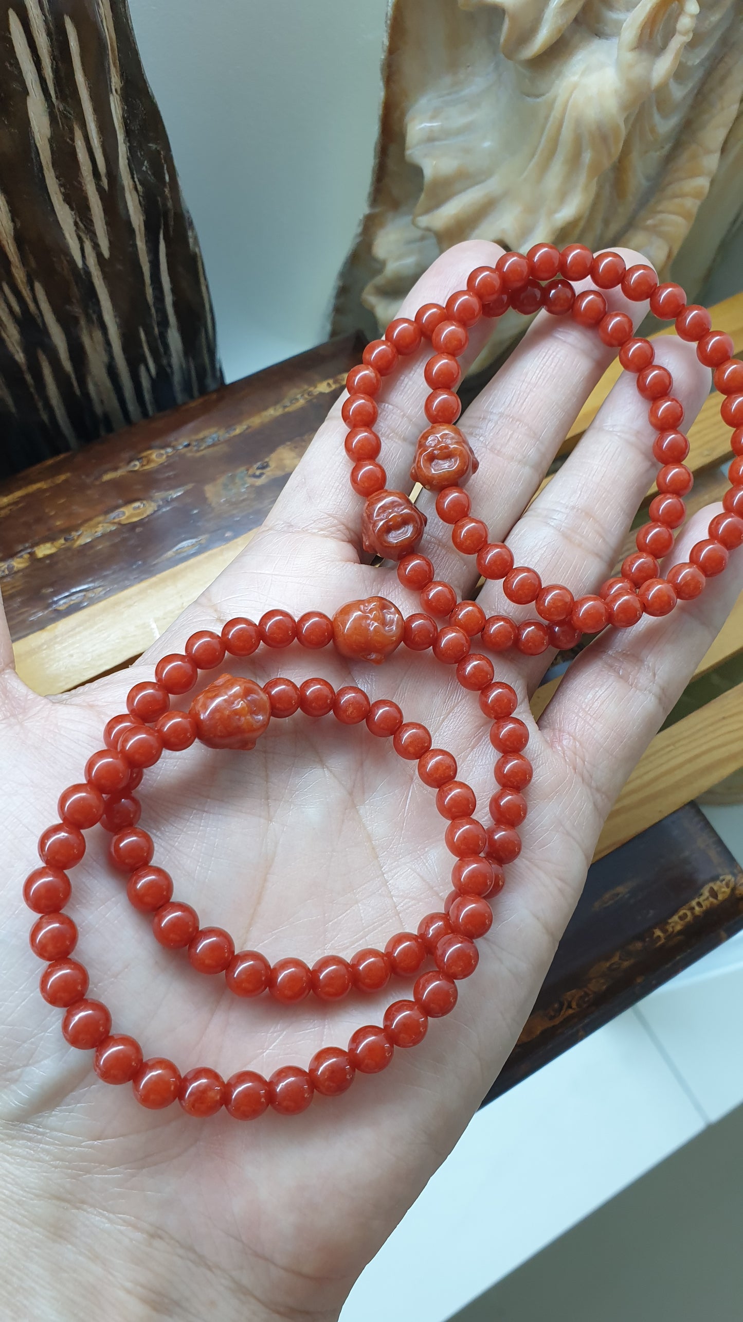 Red Jade Budai Prosperity Bracelets 17cm Type A Natural Myanmar Jadeite