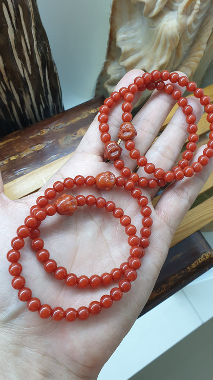 Red Jade Budai Prosperity Bracelets 17cm Type A Natural Myanmar Jadeite