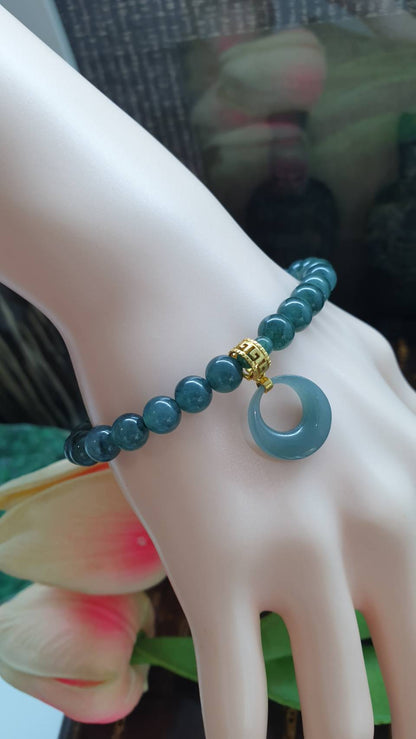 Blue Jade Croissant Charmbracelet | Solid 18K Gold + Type A Natural Jadeite