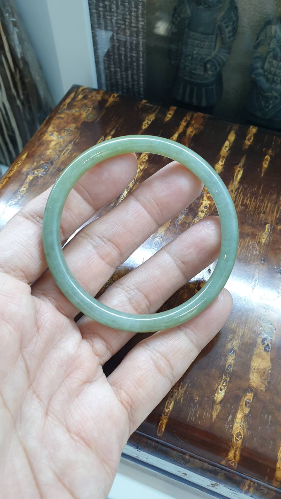 Honey Green Jadeite Bangle Cylindrical Size 57-58 Type A Jadeite