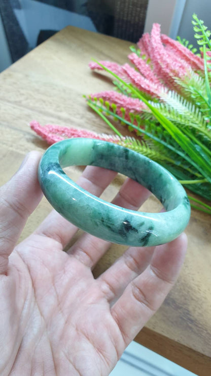 Jade Bangle S59 Type A Myanmar Jadeite Speckled Natural Yellow Green