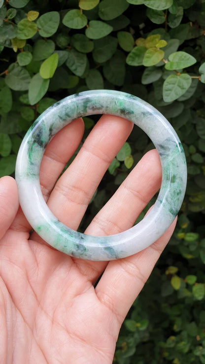 Jade Cylindrical Bangle S58 Marbled Green Fei Cui Type A Natural Jadeite