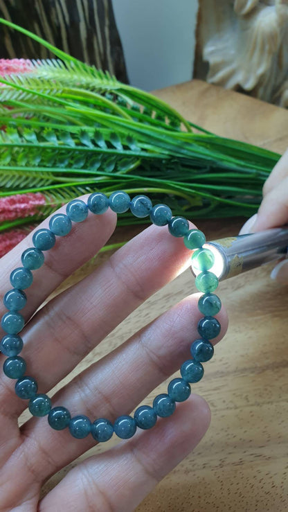 Olmec Icy Blue Jade Bracelet 17cm Type A Natural Jadeite 6mm Beads