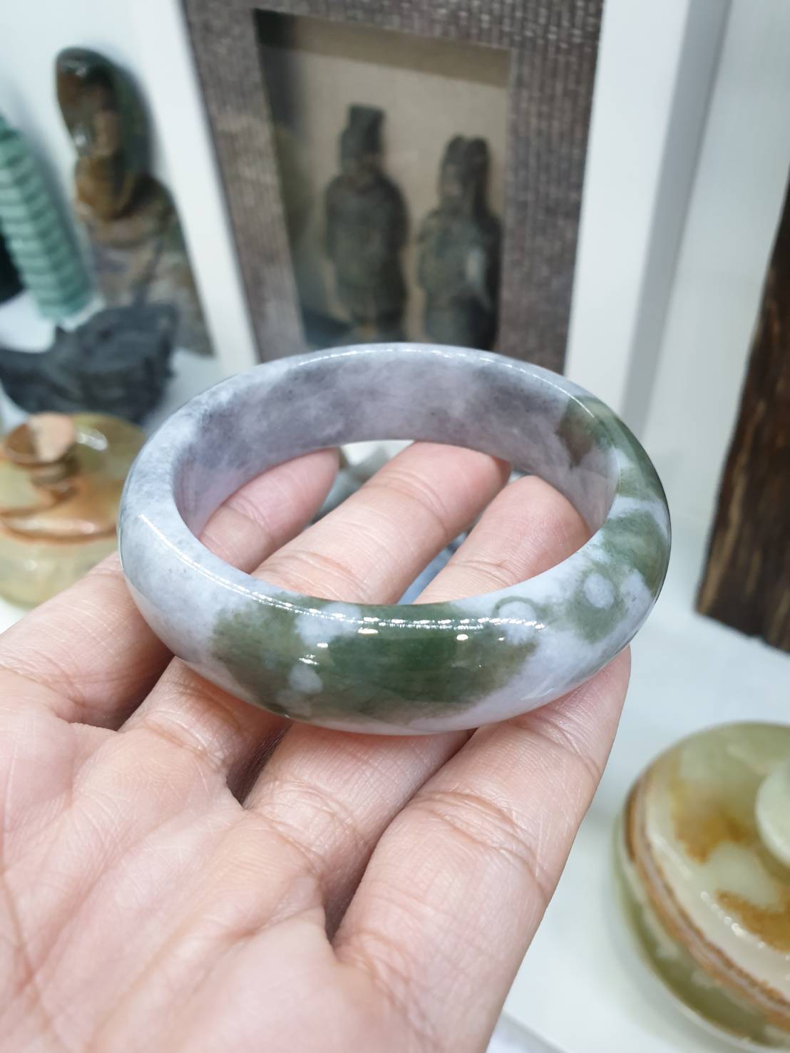 Gray Jade Bangle S54 Type A Myanmar Jadeite Natural Two Toned Everyday Bracelet