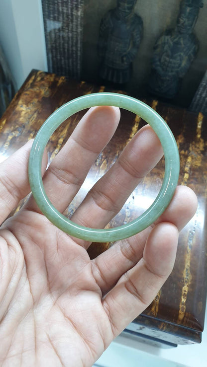 Honey Green Jadeite Bangle Cylindrical Size 57-58 Type A Jadeite