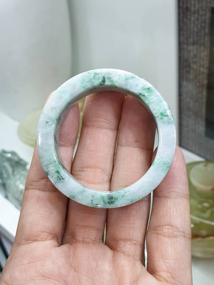 Kiddie Size Jade Bangle S39 S42 Type A Myanmar Jadeite Natural Green Speckled