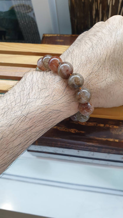 Rutilated Quartz Multicolor Bracelet 17 cm, Natural Gem Beads 13.5 mm
