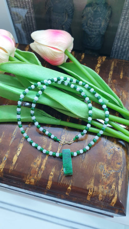 Jade & Mawsitsit Choker (16") | 9K Gold Lobster Lock | Type A - Natural Jadeite