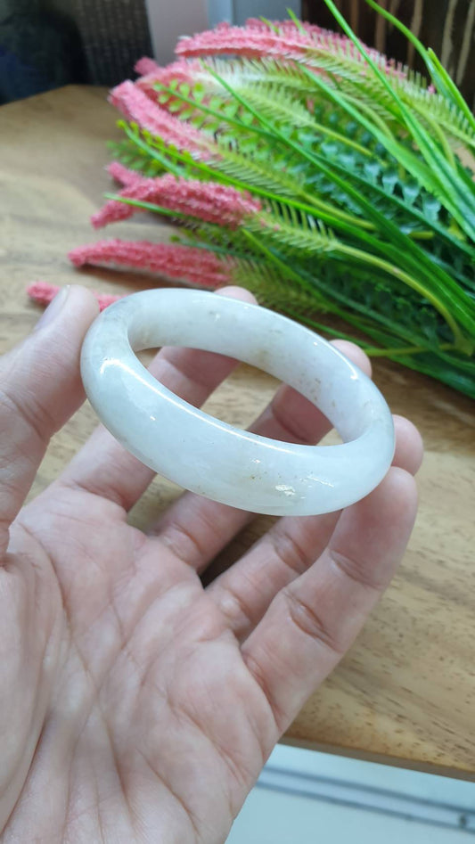 White Jade Vintage Bangle S50.8 Type A Myanmar Jadeite Natural Organic Look
