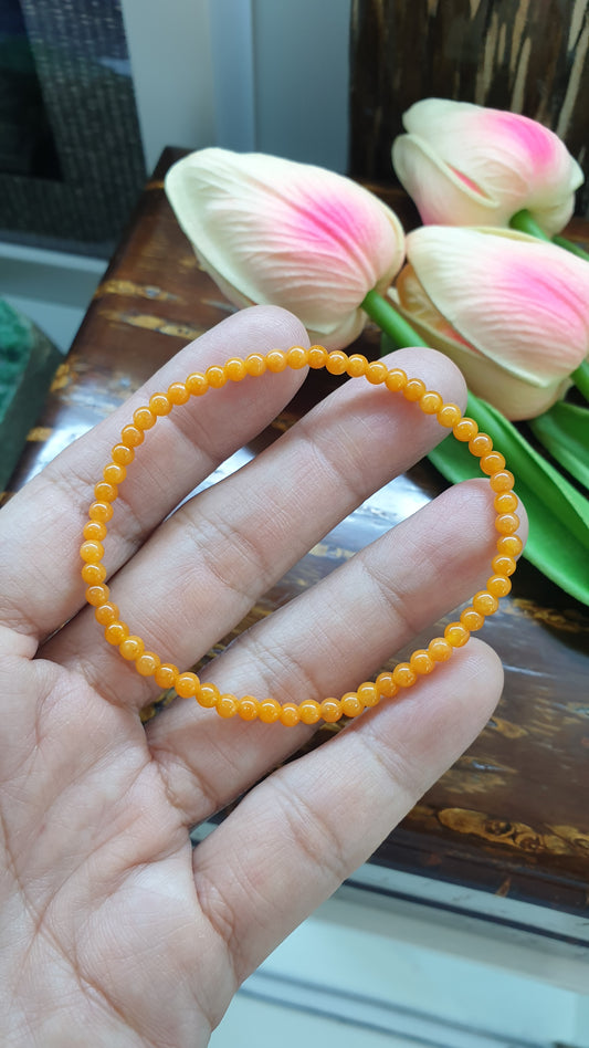 Orange Jade Mini Beads Bracelets 17cm Natural Myanmar Jadeite