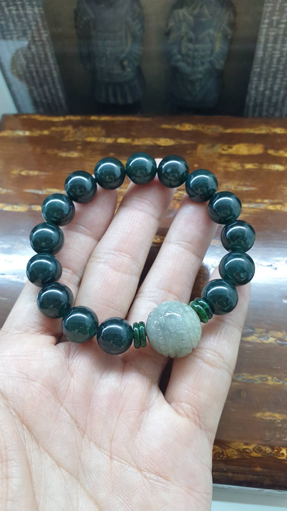 Blue and Gray Jadeite Ru Yi Bracelet 17cm - Type A Natural Jadeite