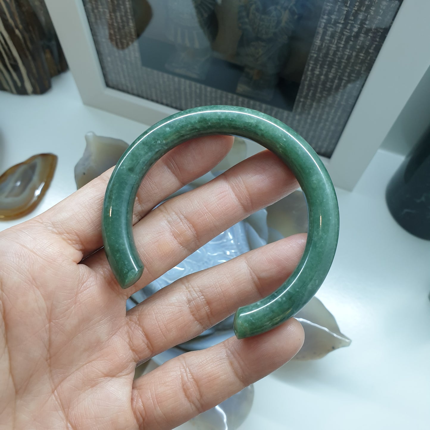 Jade Cuff Bangles Cylindrical Size 54 or 55.5 Natural Green Jadeite