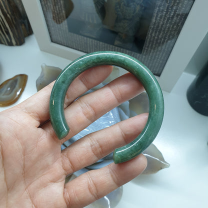 Jade Cuff Bangles Cylindrical Size 54 or 55.5 Natural Green Jadeite