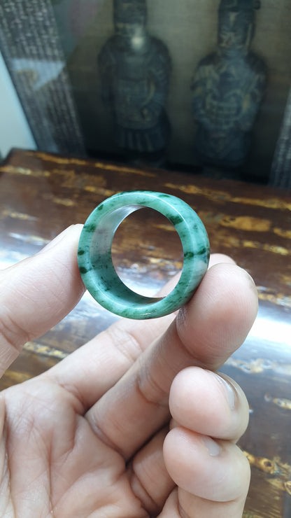 Type A Natural Jadeite Domed Ring Grayish Green Striated - US Size 13