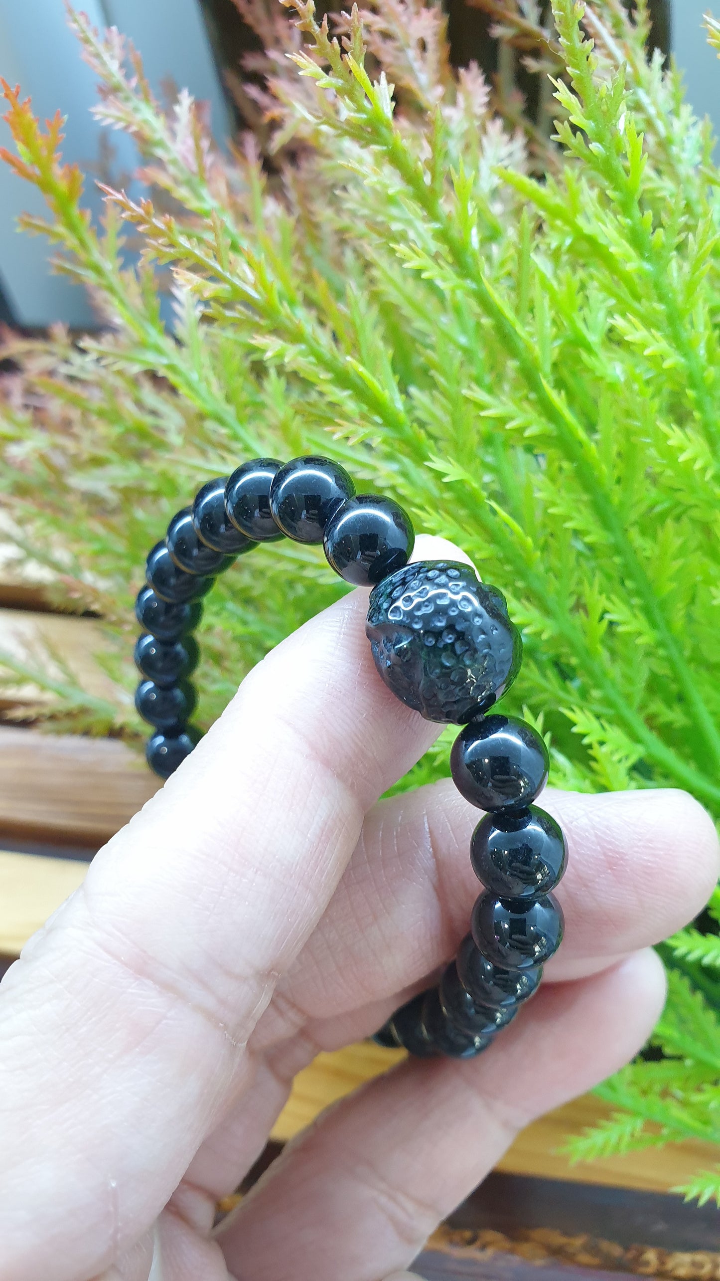 Black Jade Buddha Peace Bracelets 17cm Natural Burma Jadeite 8mm Beads