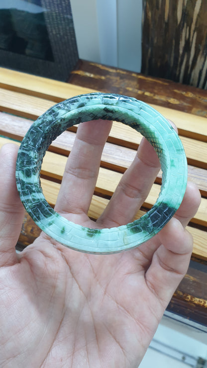 Jade Ru Yi Bangle S59 Two Tone Green Type A Myanmar Natural Jadeite