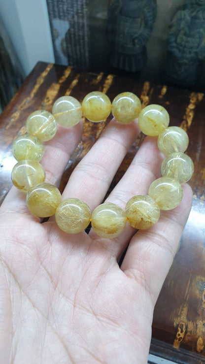 Golden Rutilated Quartz Bracelet (17 cm) | Natural Stone Beads | Wealth Magnet Charm