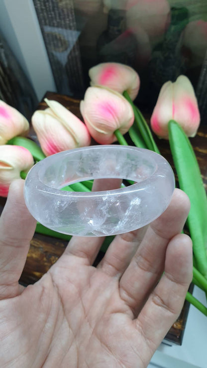 Rosy Clear Quartz Bangle (Size 55 - 56) | Natural Stone Bracelet
