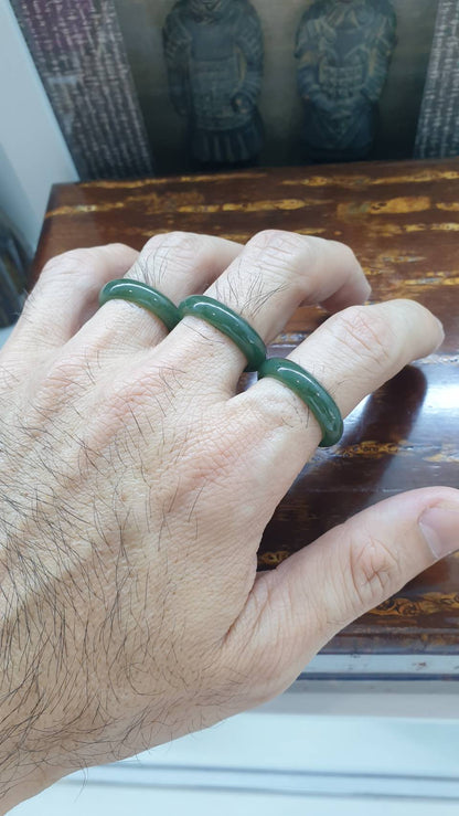 Type A Natural Green Jadeite Solid Band Ring US Size 5.5 to 9.75