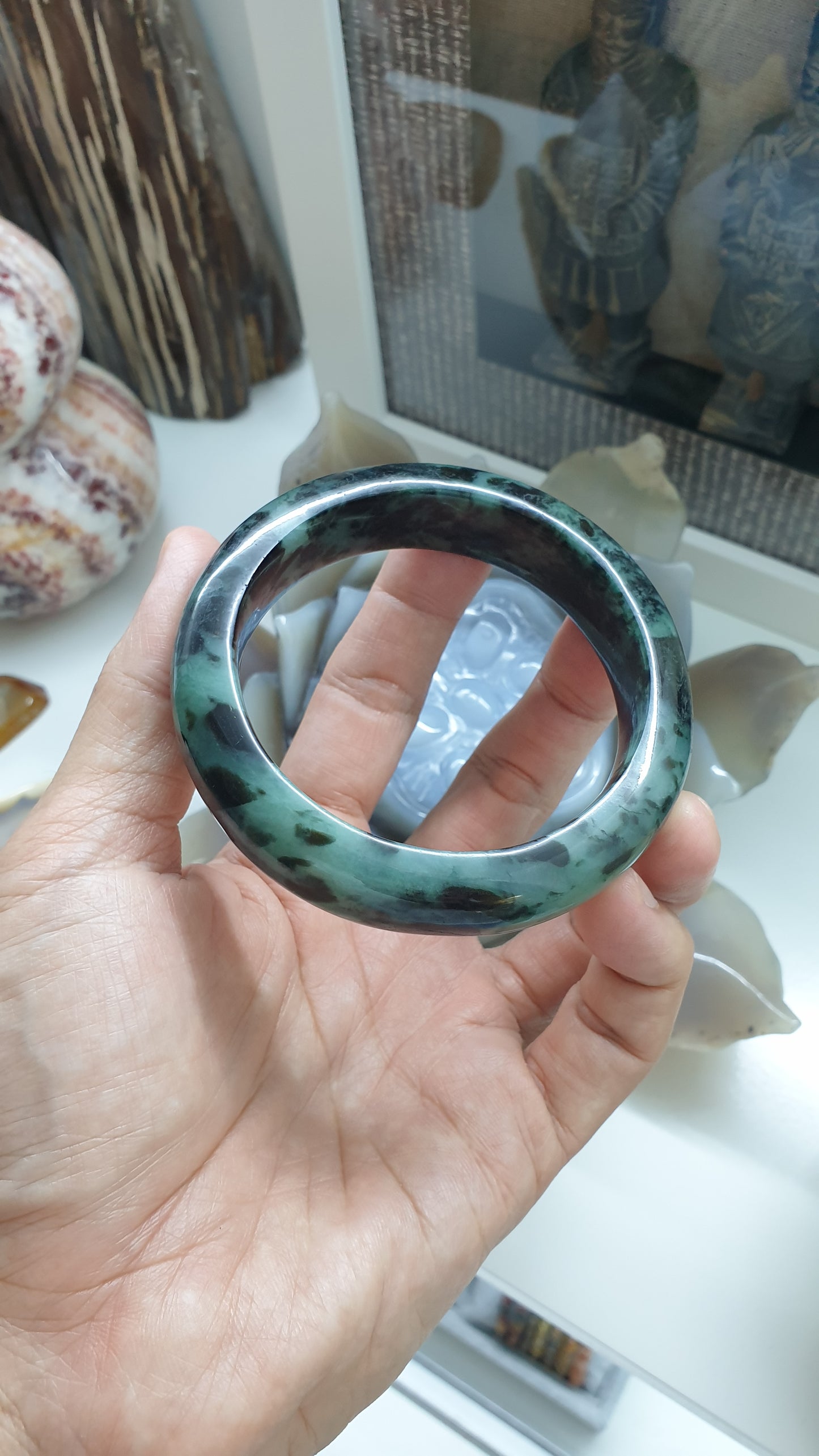 Natural Blue Black Jadeite Bangle S62 Fei Cui Type A Two Tone Jade